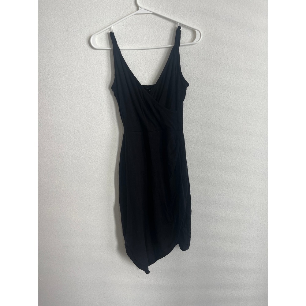 41 Hawthorn Black Ribbed Surplice Wrap Dress XS Petite Asymmetrical Tulip Hem